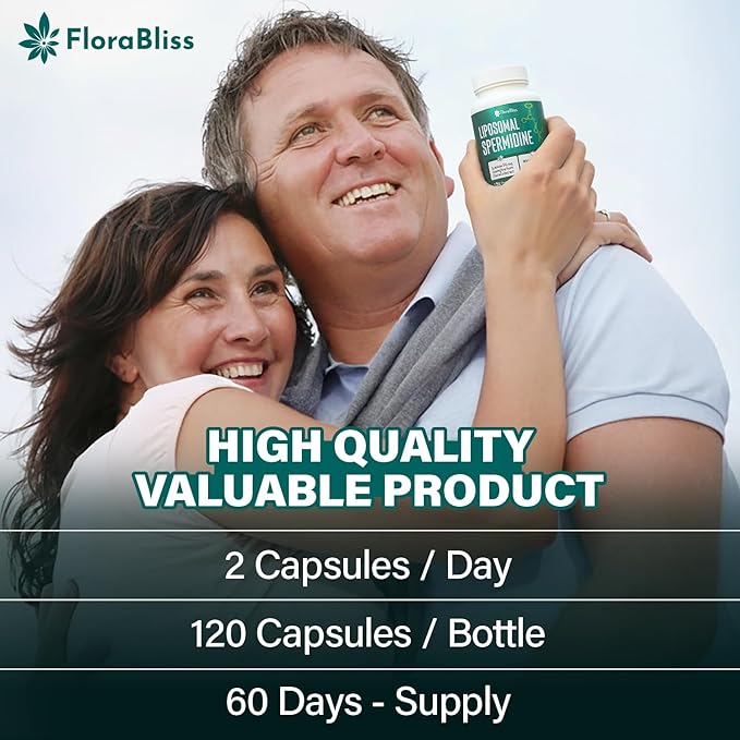 FloraBliss 35mg Spermidine Supplement from Chlorella with Thiamin, Zinc, Biotin, & Vitamin C | 120 Capsules | Gluten-Free for Cellular Renewal, Healthy Aging & Vitality Support | 60-Day Supply