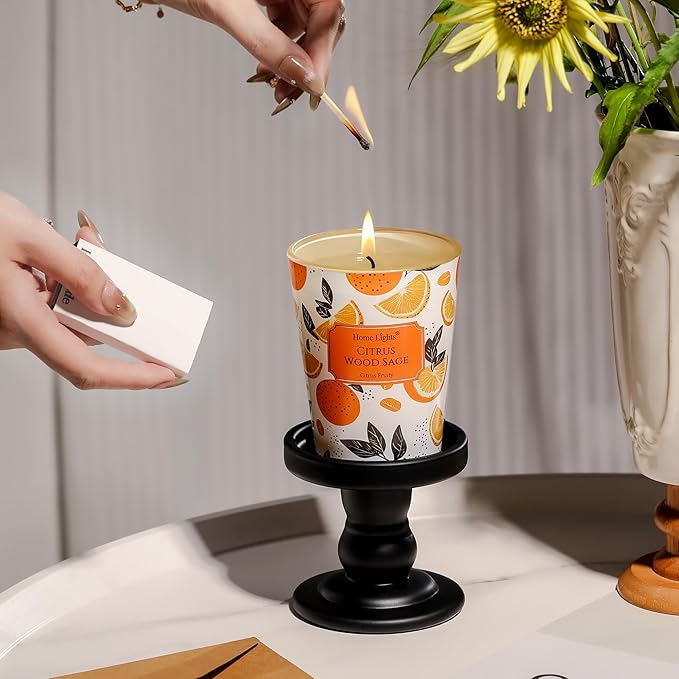 HomeLights Citrus Wood Sage Scented Candles | 6.7oz Soy Candles Eclectic Mixed Styles Large Candle Jars | Ideal Candle Gifts for Events, Home Decor Stress, Relief & Relaxation