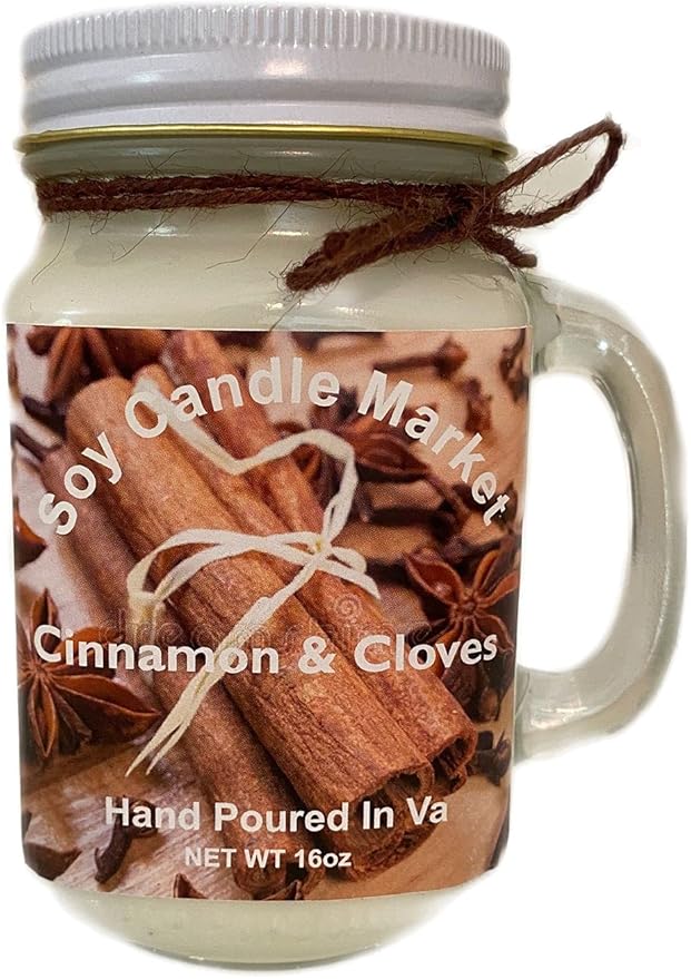 Soy Scented Candles | Handmade & Highly Aromatic Candles Burns Upto 85 Hours in Glass Jar - Perfect for Home Decor, Wedding, Birthday, Dinner (Cinnamon & Cloves, 12 oz)