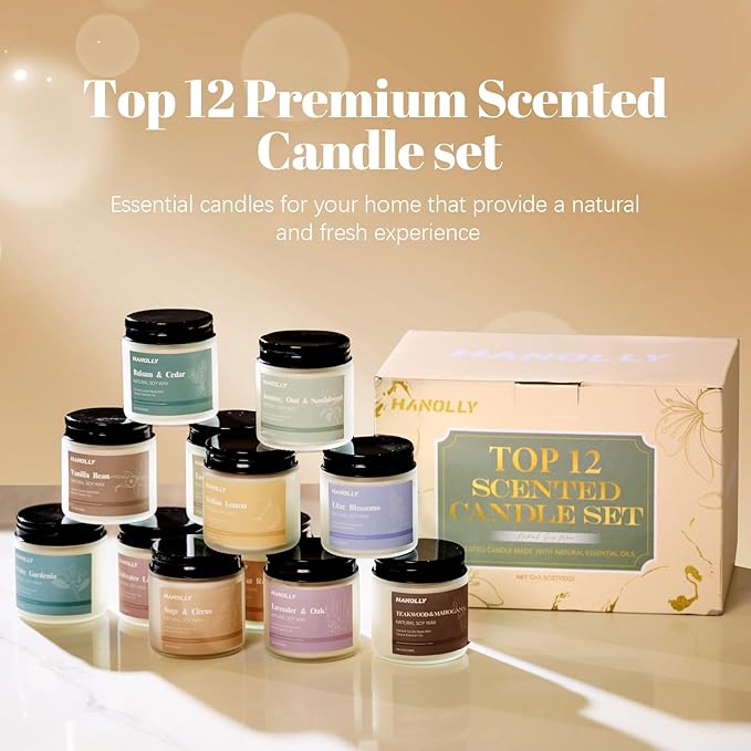 12 Pack Candles for Home Scented, Christmas Aromatherapy Candles Gifts Set for Women, Lavender, Vanilla, Rose Candle, 42OZ Natural Soy Wax Long Lasting Jar Candle, Birthday Valentine’s Day Present