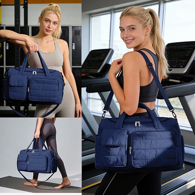 Gym Bag for Women, Cute Travel Duffel Bag with Shoe Compartment & Wet Pocket, Lightweight Puffer Weekender Overnight Bag, Travel Carry On for Sport, Hospital, Yoga