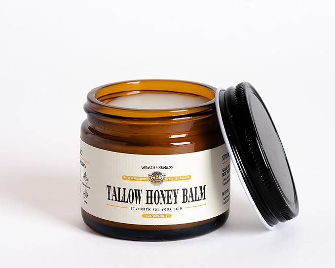 Organic Beef Tallow for Skin - 2OZ (Unscented, Concentrated) — Grass Fed Beef Tallow for face + Body — US-Made Tallow and Honey Balm Moisturizer for Dry & Sensitive Skin, Eczema, Rosacea(No Additives)