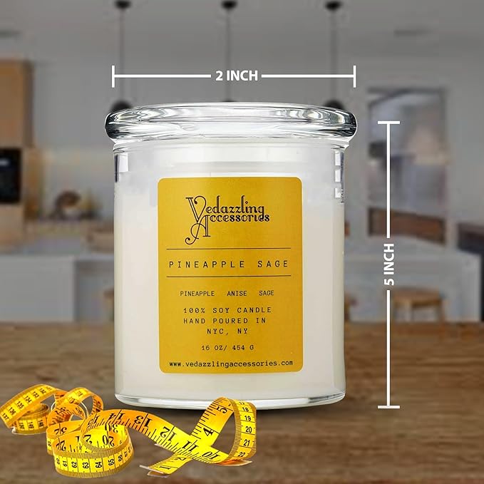 Premium Pineapple Sage Soy Wax Candle - 17 oz Handpoured, Dual Wick, 50 Hour Burn Time, Aromatic Eco-Friendly Candle