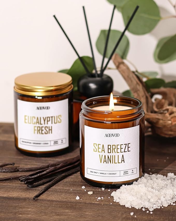 AOOVOO Scented Candles - 4PC Candle Set, 36 oz Soy Candles, Soy Candle for Home Scented, Lavender/Vanilla/Eucalyptus/Sage