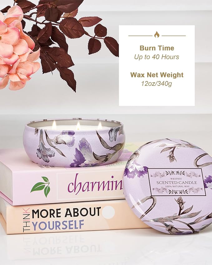 M&SENSE Citrus Berry Scented Candles Large 3 Wick Soy Tin Candle, Over 40 Hour Burning Time, 100% Natural Vegan Wax Relaxing Aromatherapy Aesthetic Candle Gift for Women Men