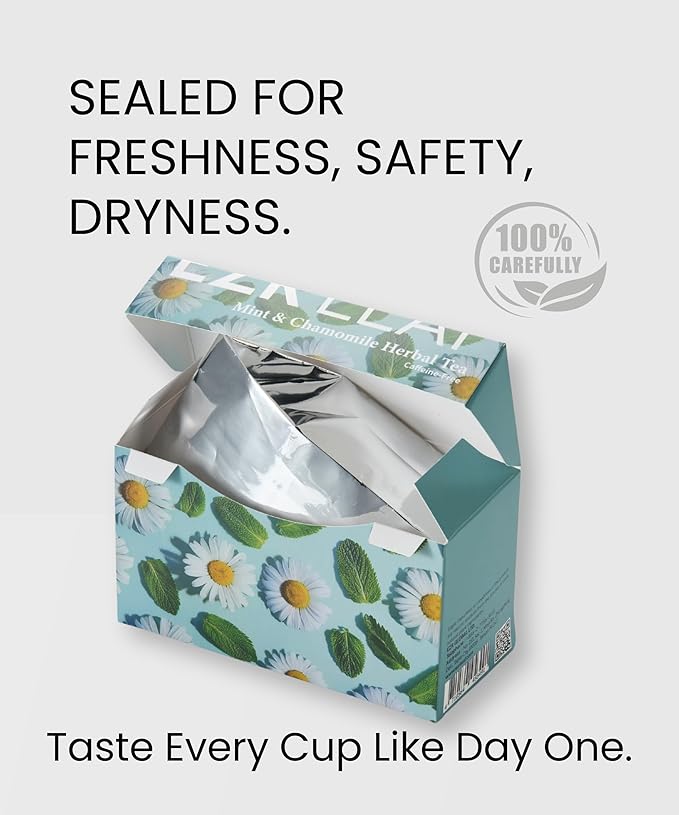 EZR Leaf Mint & Chamomile Herbal Tea 20 Pyramid Tea Bags 1.4 Once with Lemongrass Mint Leaves Caffeine Free Decaf Blend Natural Relaxing,Wellness Gift-Ready