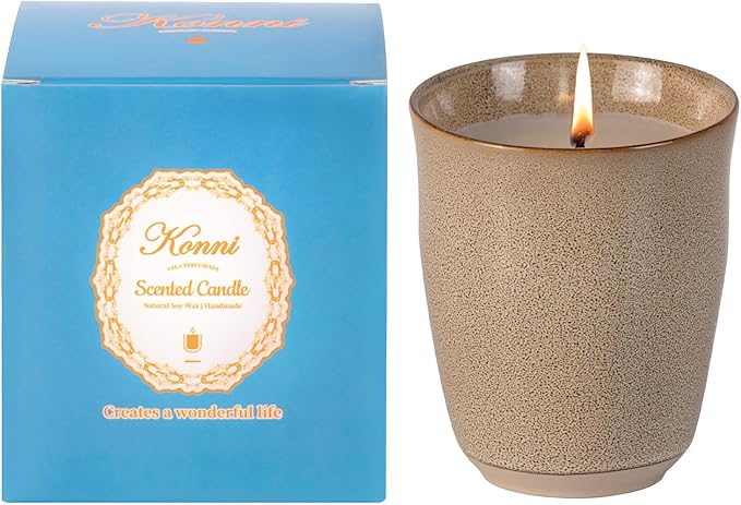 Scented Candle, 9oz Soy Candles, Red Rose Scented White Candles for Women & Men, Long-Lasting Aromatherapy Jar Candle Wax for Home, Bathroom, Non Toxic Candle Gift (Brown Ceramic Cup 19)