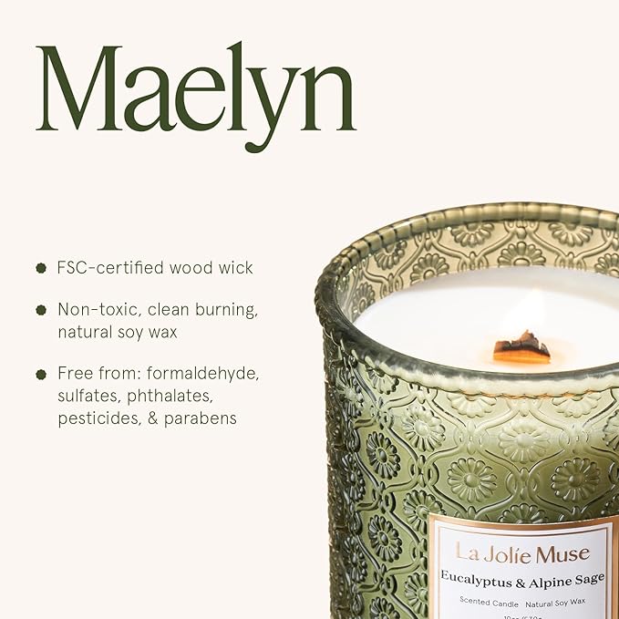 LA JOLIE MUSE Christmas Candle | Eucalyptus & Alpine Sage | Eucalyptus, Sage & Lavender | 19 oz Wooden Wick Soy Candle | 90-Hour Burn | Cozy Winter & Holiday Relaxation