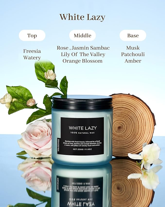 M&SENSE Jasmine & Clean Cotton Spring Scented Candle, 11.6oz Aromatherapy Gifts 2 Wick 70 Hours Long Lasting Burn, Natural Organic Soy Candle, Housewarming Gifts for Dad Mom Friends