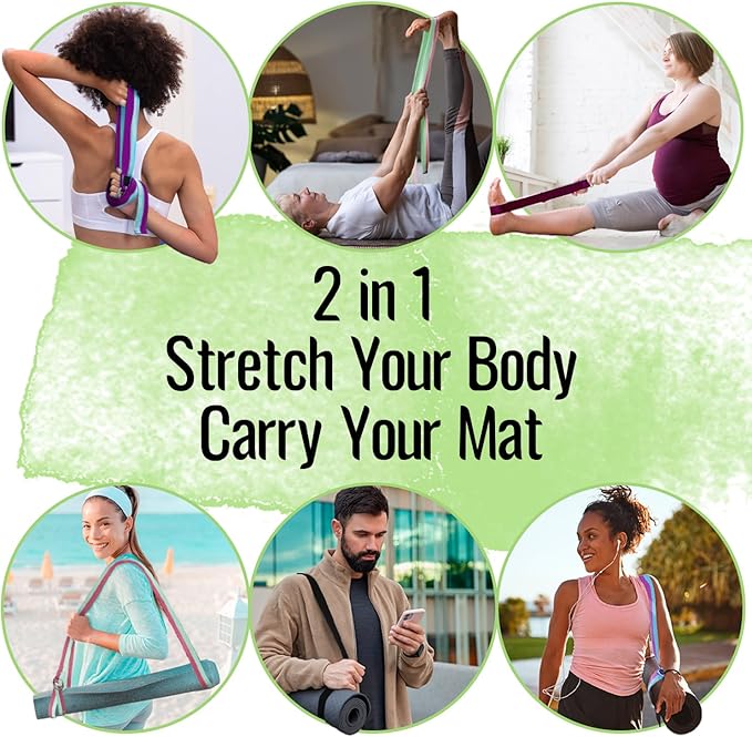 TECEUM Yoga Strap & Mat Strap – 2 IN 1 – Cotton – 6 ft 8 ft 10 ft (30+ colors) – Adjustable Non-Slip Belt for Yoga, Pilates, Stretching, Physical Therapy, Fitness & Home Workout – For Carrying Mats
