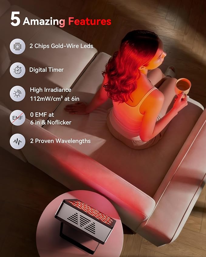 2026 Upgraded Red Light Therapy for Face and Body, 60 Dual Chip LEDs 660nm-850nm Near Infrared Light Therapy Panel,Adjustable Brightness (20-100%),Time(5-30 min) Red Light Therapy for Home Office