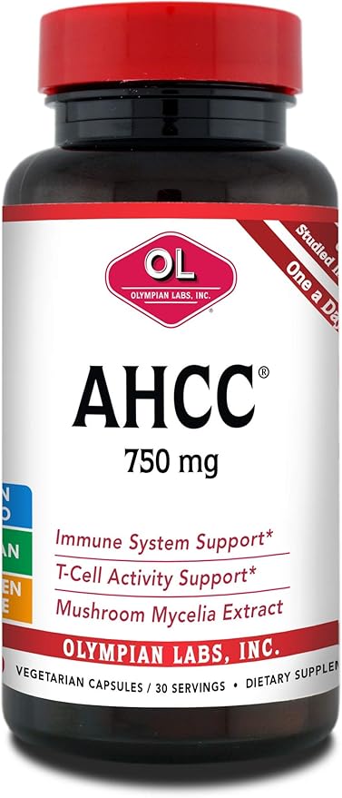 Olympian Labs Premium AHCC Supplement 750mg of AHCC per Capsule – Supports Immune Health, Liver Function, and Natural Killer Cell Activity- 30 Capsules