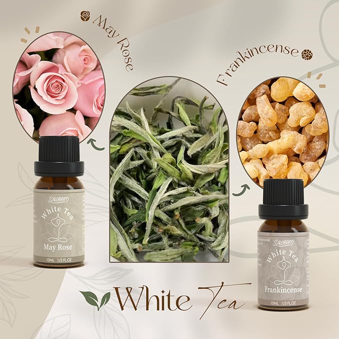 SALUBRITO Zen Fragrance Oil Set, Tea Essential Oil for Diffuser, Candle, Soap Making, White Tea, Black Tea, Green Tea Blended with Rose, Bamboo, Lavender, Sandalwood, Frankincense, Citrus Scented Oil
