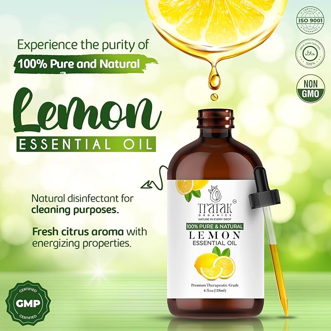 Lemon Essential Oil with Glass Dropper - Huge 4 Fl Oz - 100% Pure and Natural Lemon Oil - Premium Grade Essential Oils for Diffuser, Aromatherapy, Soap and Candle Making