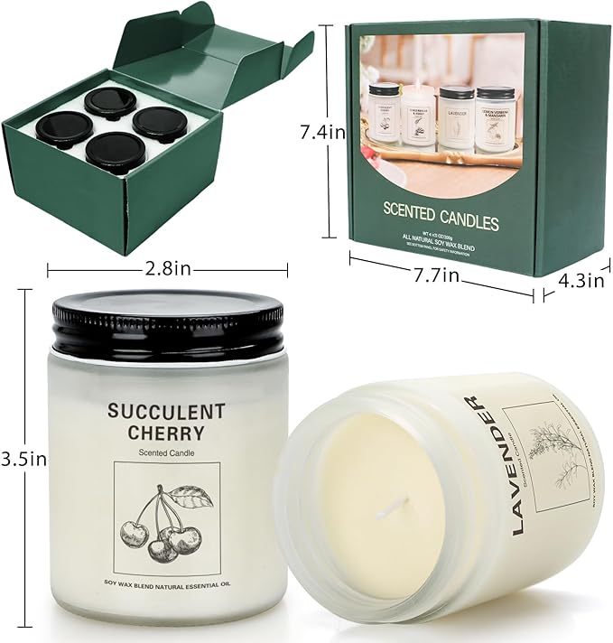 Soy Wax Scented Candle Gift Set, 4 Pack Lavender, Orange & Lemon Scents, Long Lasting Aromatherapy Candles for Home, Relaxing Gifts for Women, Perfect for Holiday, Thanksgiving & Christmas
