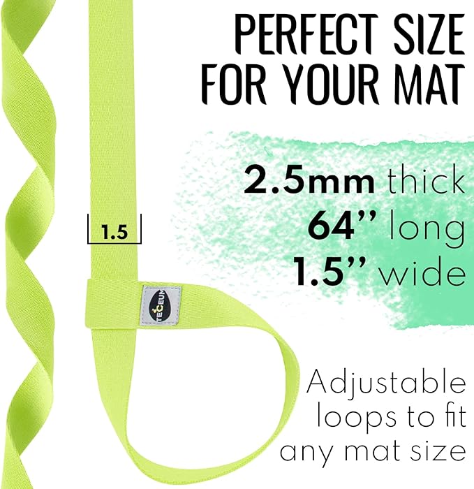 TECEUM Yoga Mat Strap – 30+ Colors – Adjustable Mat Holder Sling Carrier for All Mats [Mat Not Included]