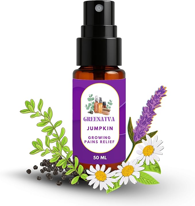 Jumpkin by Greenatva - Growing Pain Relief for Kids 50 ml (1.69 fl oz) - 100% Pure, Sleep & Massage Oil for Kids, Blend of Marjoram, Lavender, Black Pepper & Chamomile for (1-10 Ages)