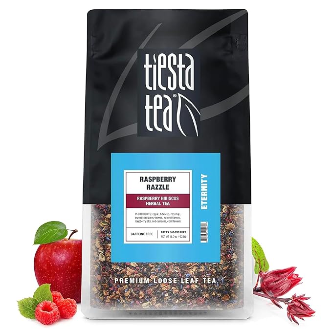 Tiesta Tea - Raspberry Razzle Tea, Loose Leaf, Raspberry Hibiscus Herbal Tea, Premium Caffeine-Free Tea Blend, Make Hot or Iced & Up to 200 Cups, 16 oz Resealable Bulk Pouch