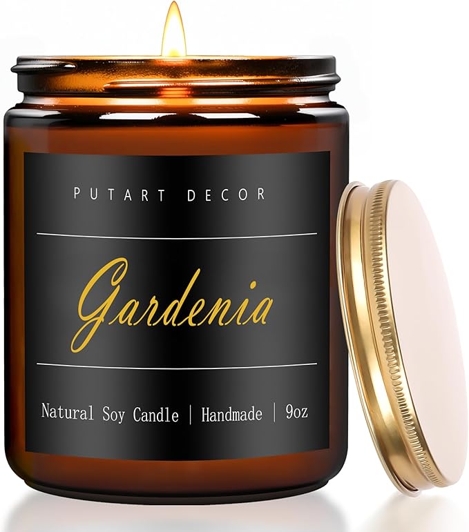 Gardenia Scented Candles for Home, 9oz Natural Soy Wax Aromatherapy Organic Santal Candle for Stress Relief, Long Burning & Lasting Jar Candle Gifts for Birthday, Housewarmings, Thanksgiving