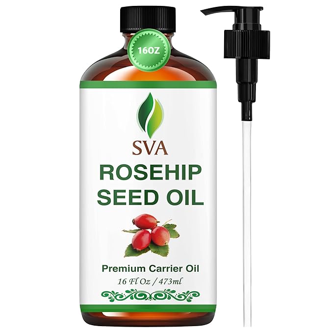 SVA Rosehip Seed Oil - 16 Fl Oz – 100% Natural & Cold Pressed - for Face, Skin Care, Hair Care, Scalp Massage & Body Massage – Carrier Oil with Dropper