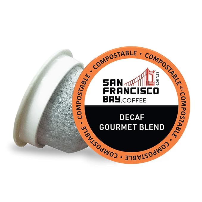 San Francisco Bay Coffee - Decaf Medium-Dark Roast - Decaf Gourmet Blend (80 ct) - Single Serve Coffee Pods, Swiss Water Processed, Commercially Compostable, K Cup Compatible