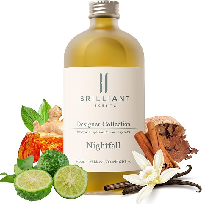 Brilliant Scents Diffuser Oil Refill, Inspired by Tobacco Vanille Designer Collection Aroma Scents, Essential Oils Set for Home, Fragrance Oil for Candle Making, Hotel, 50ML, Nightfall