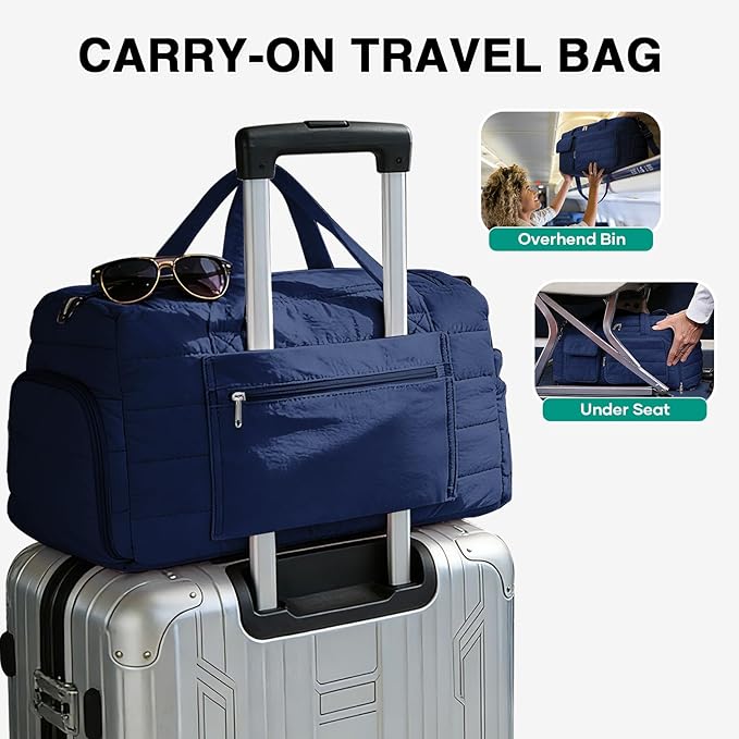 Gym Bag for Women, Cute Travel Duffel Bag with Shoe Compartment & Wet Pocket, Lightweight Puffer Weekender Overnight Bag, Travel Carry On for Sport, Hospital, Yoga