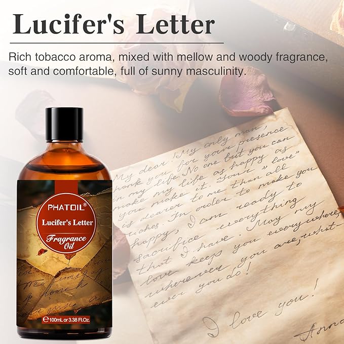 PHATOIL Lucifer's Letter Fragrance Oils for Aromatherapy, 3.38FL.OZ Diffuser Oils for Home, Perfect for Aromatherapy, Humidifiers, Yoga, DIY Candle and Soap Making - 100ml