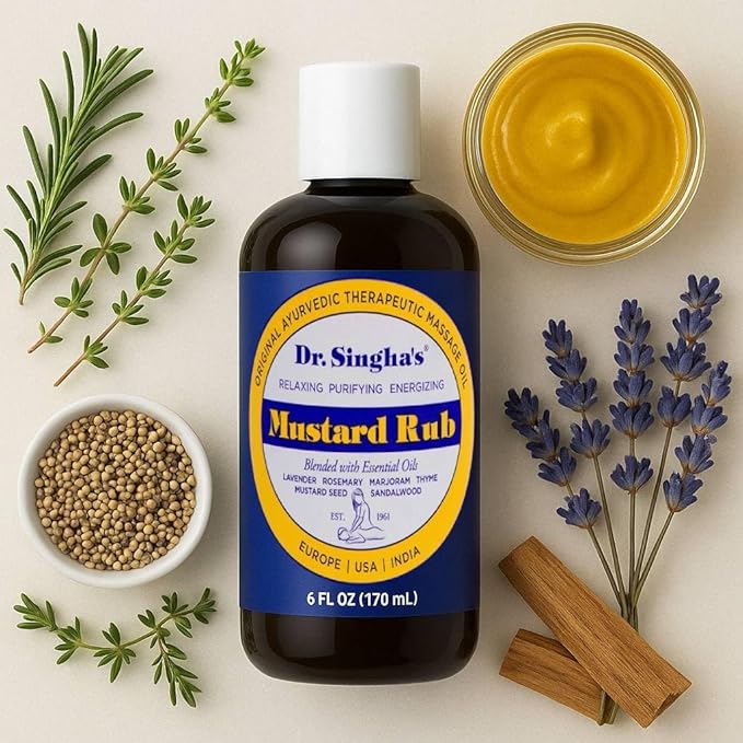 Dr. Singha's Mustard Rub, Original Ayurvedic Relaxing, Purifying, and Energizing Massage Oil - Made in USA, 6 oz