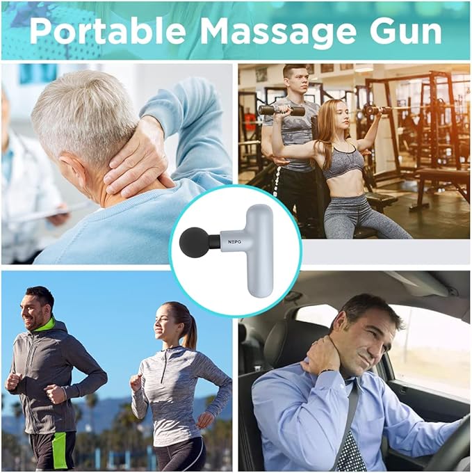 Mini Massage Gun, SK6 Fascial Gun Portable Deep Tissue Percussion Muscle Back Head Massager for Pain Relief with 4 Massage Heads 4 Speed High-Intensity Vibration Rechargeable (Gray)