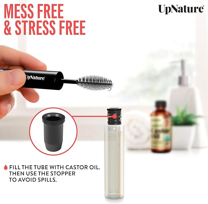 UpNature Organic Castor Oil Lash Serum for Eyelashes and Eyebrows Growth - 100% Pure Cold Pressed Hexane-Free (2oz Glass Bottle)
