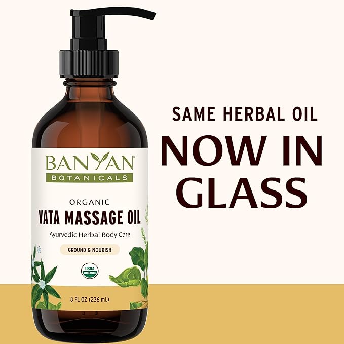 Banyan Botanicals Vata Massage Oil – Organic Herbal Massage Oil for Calm & Relaxation – Ayurvedic Oil with Organic Ashwagandha (Withania Somnifera) – 8 oz – Non-GMO Sustainably Sourced Abhyanga Oil