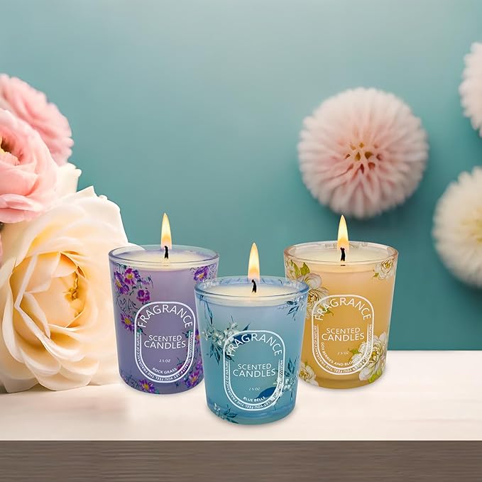 Scented Candles Gift Set of 6 Pack, 6 Scented Bluebells, Jasmine, San Diego Black Berries, Vetiver, Vanilla, Goji Berry & Blood Orange, Long Lasting Soy Wax Aromatherapy Candle Set