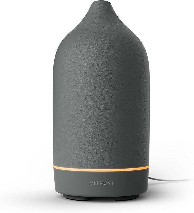 Vitruvi Stone Ceramic Ultrasonic Essential Oil Diffuser for Aromatherapy | Home Decor, 90ml Capacity