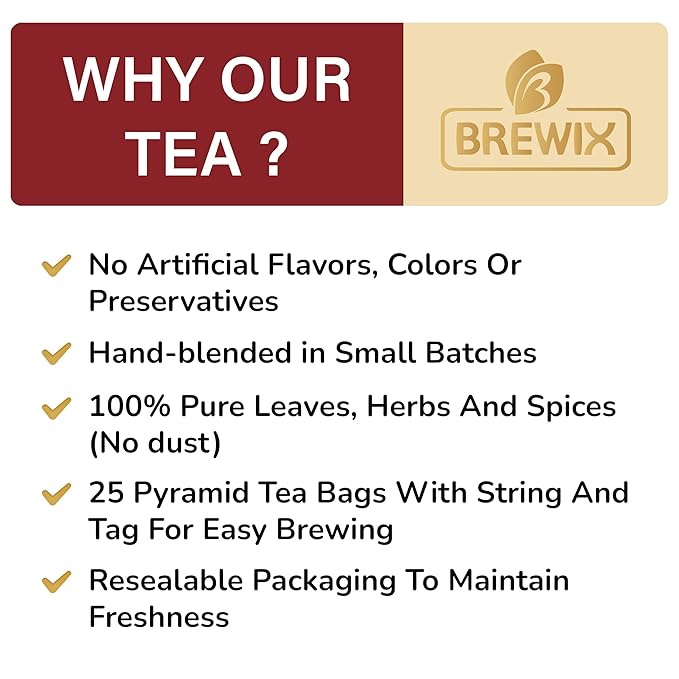 BREWIX, Sour Apple Hibiscus Tea Bags (25 Pyramid Tea Bags) Caffeine-Free Herbal Tea | Apple, Hibiscus, Rosehip | Refreshing Wellness Brew for Any Mood | Hot or Iced Refreshment