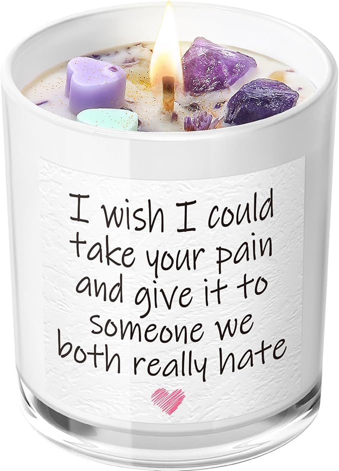 Get Well Candle with Healing Crystals - Get Well Gifts for Women After Surgery, Humor Surgery Recovery Gifts for Women, Get Well Soon Gifts, Lavender Scented Candle, 10 oz, White