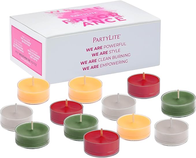 PartyLite Tea Lights Sampler, Cranberry Patchouli Bark & White Suede & Pine with Cashmere & Vanilla Scented Candles, Gift Set of 12, Aromatherapy with upto 4 to 6 Hours Burn Time, Ideal for Home Decor