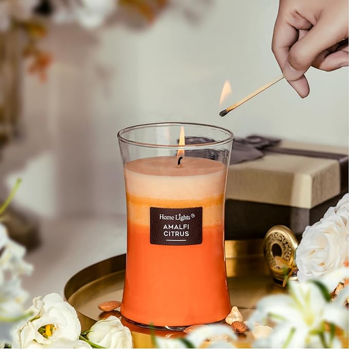 HomeLights 3-Layer Candles for Home Scented, 21.52 OZ Natural Soy Wax Scented Candles Burns Up to 100 Hours, Large Jar, Amalfi Citrus