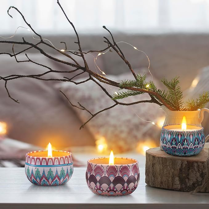 Hausware 3 Pack Scented Candles, 2.5 oz Aromatherapy Candles with Floral Scents,Soy Candles Set with 72H Burning Time,Ideal Gift for Women (Strawberry+Lilac+Freesia)
