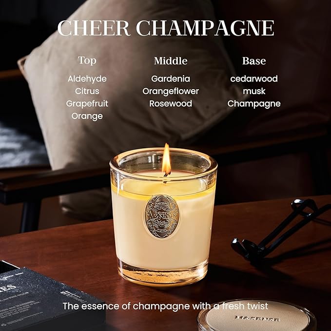 M&SENSE Natural Soy Candle | Cheer Champagne & Gold | 9.2 oz, 50H Burn Time | Luxury Scented Candle for Relaxation, Gifting, Home Décor | Ideal for Bedroom, Office, Party Ambiance