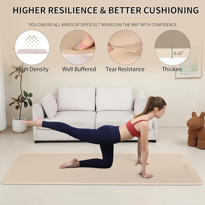 Yoga Mat Extra thick 8mm Exercise mat, Soft Lightweight TPE Fitness Mat with strap, High Elasticity, Anti-fatigue,non-slip mat for Women, Yoga, Camping, Travel, Gym & Outdoor | 72"L x 0.32"Th