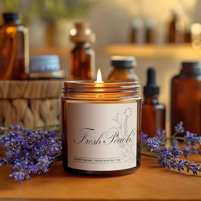MOASITN Fresh Peach Scented Candles for Home|Sweet Orange,Peach,Floral Scented Soy Candle| Longlasting Aromatherapy Candle Gift for Women,Men for Birthday,Summer,Holiday|7oz