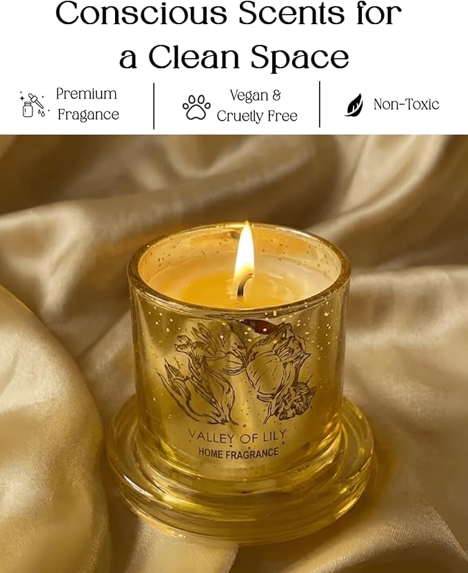 Organic Lily Sandalwood Scented Candle - Non Toxic Soy Wax, Aromatherapy Stress Relief, Meditation, Luxury Room Decor, Christmas Gifts for Women Men, House Fragrance with 16 Hours Burn Time(2.82oz)
