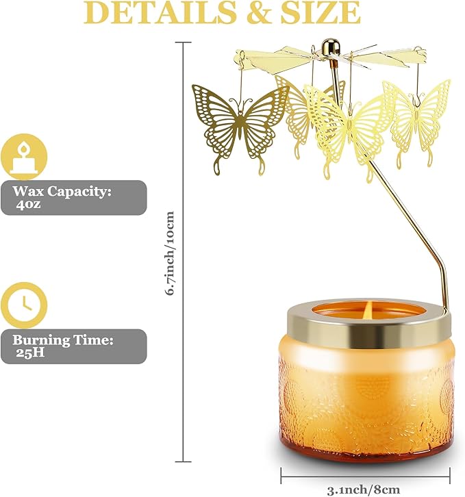 Rotatable Candle, Birthday Gifts for Women, Vanilla Cream Scented Candles Anniversary Christmas Thanksgiving, Butterfly Best Girl, Friends,Mom