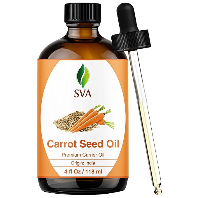 SVA Carrot Seed Oil - 4 Fl Oz – 100% Natural Cold Pressed Carrot Oil - for Face, Skin Care, Hair Care, Scalp Massage & Body Massage – Carrier Oil with Dropper