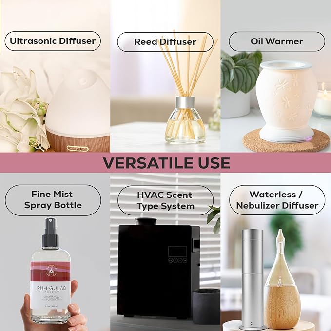 Aroma Country Ruh Gulab Diffuser Oil - Luxury Essential Oils for Diffuser Refill & Air Freshener Room Spray - Long-Lasting & Natural Home Fragrance, Damask Rose Scented Oil for Diffusers (8.5 Fl. oz)