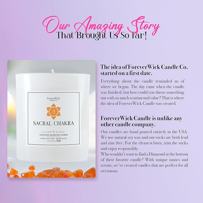 Foreverwick Sacral Chakra Candle | Scented Candle with Ylang Ylang Scent | Carnelian Crystal Candle | Chakra Healing, Sage Cleansing & Meditation Candle | 14 oz Organic Candle