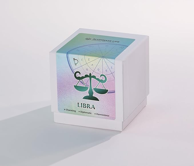 Luxury Glass Jar Candle, Libra Zodiac Sign, 8.8 oz - Crystal Infused - Scents of Marine, Rose, Cedar & Soft Musk - USA Made, Coconut-Soy Wax, Essential Oils, Dr. Developed
