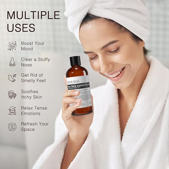 Tea Tree Essential Oil 100ML, 100% Pure Natural Tea Tree Oil for Skin, Hair Care, Diffuser, Aromatherapy, Scalp and Body Massage