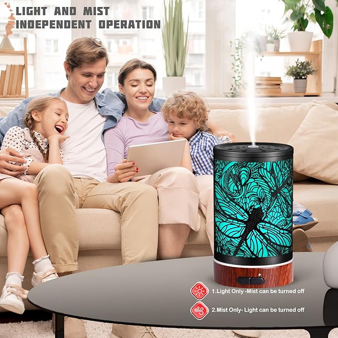 Essential Oils Diffuser,Aromatherapy Diffuser,Birthday for Women Mom Grandma,Metal Cool Mist Humidifier with 7 Colors Lights Waterless Auto Off Air Diffusers (Dragonfly)